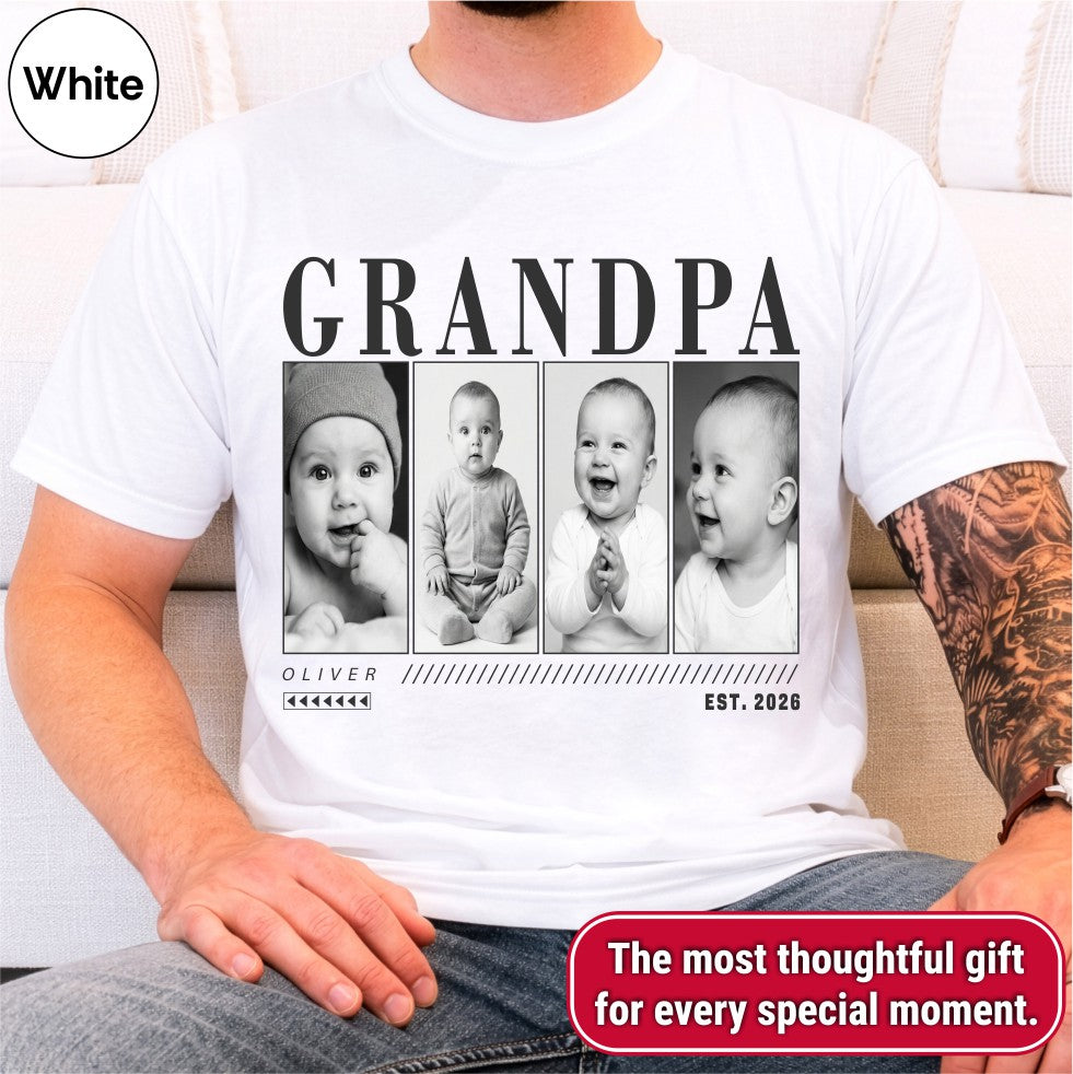 Custom Grandpa Photo Grid Shirt, Modern Editorial Style