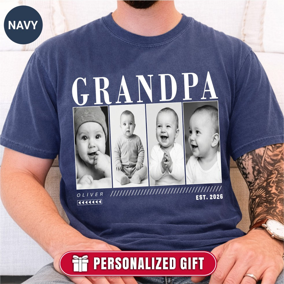 Custom Grandpa Photo Grid Shirt, Modern Editorial Style
