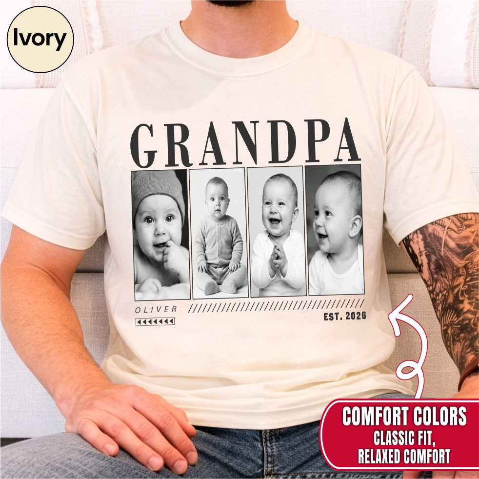 Custom Grandpa Photo Grid Shirt, Modern Editorial Style
