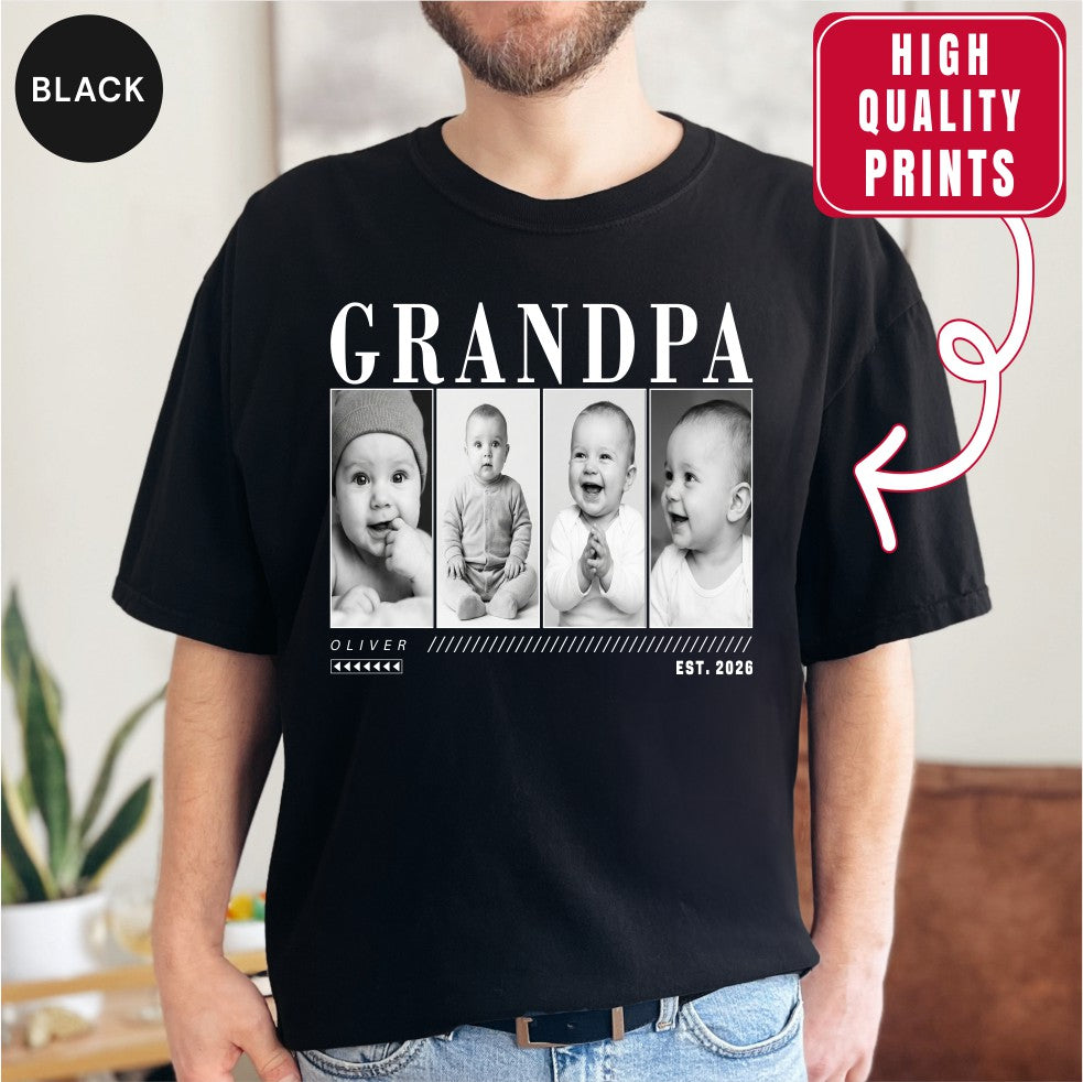 Custom Grandpa Photo Grid Shirt, Modern Editorial Style